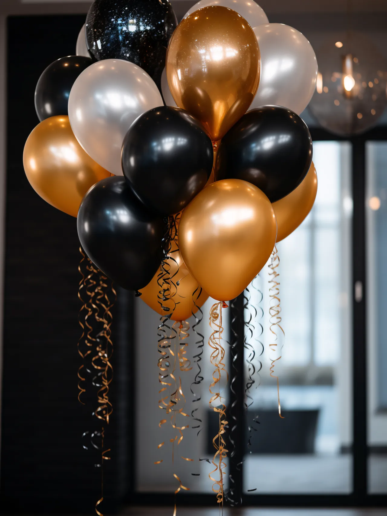 Ballon‑Dekoration in Gold, Schwarz und Weiß – Snappix‑Fotobox für Jubiläen